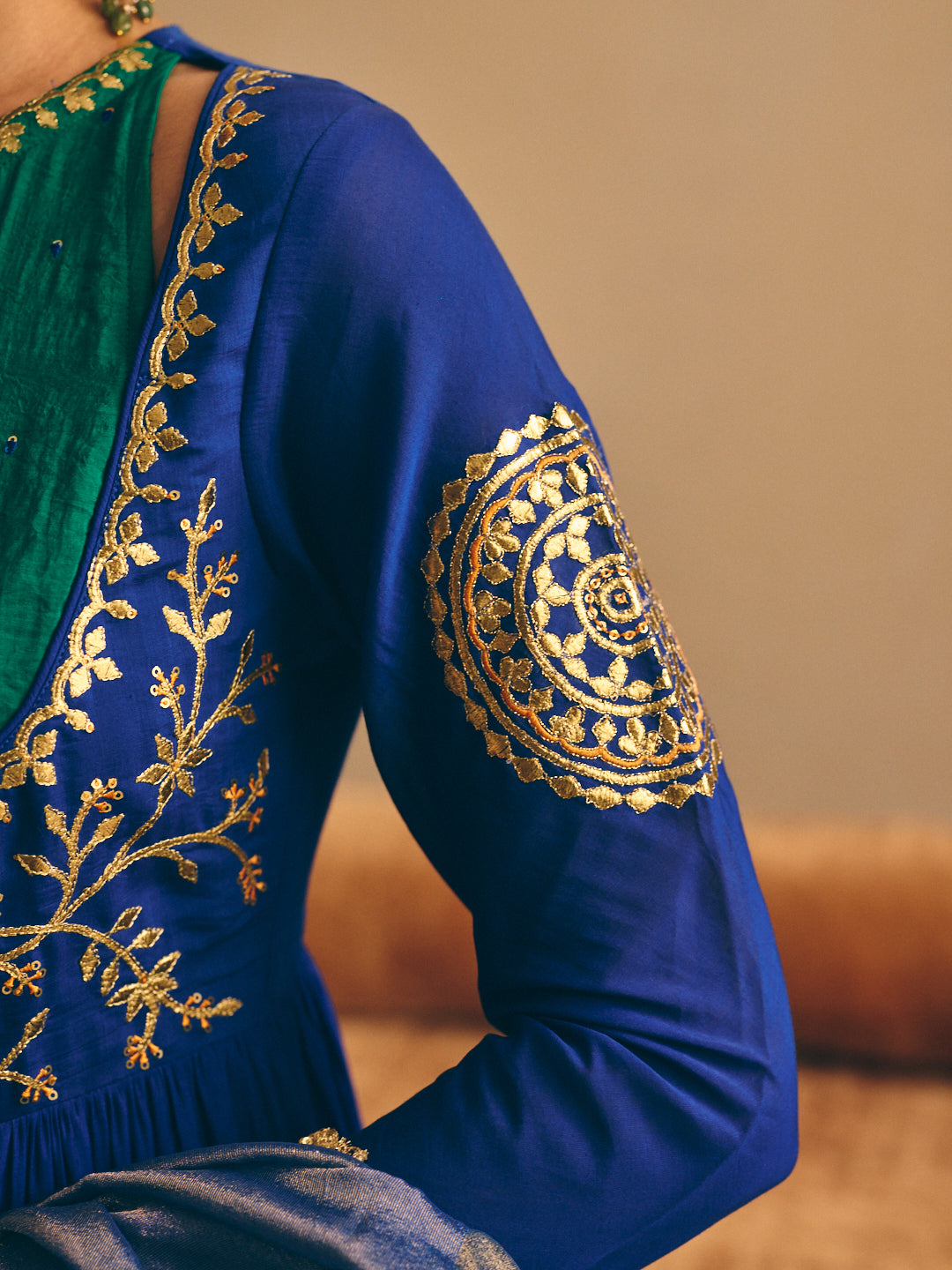 Women's Blue Embroidered Anarkali Kurta with Palazzo & Dupatta
