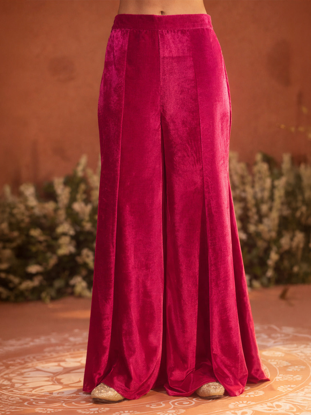 FIORRA Women Rani Pink Ice Velvet Embroidered Kurta Set with Dupatta